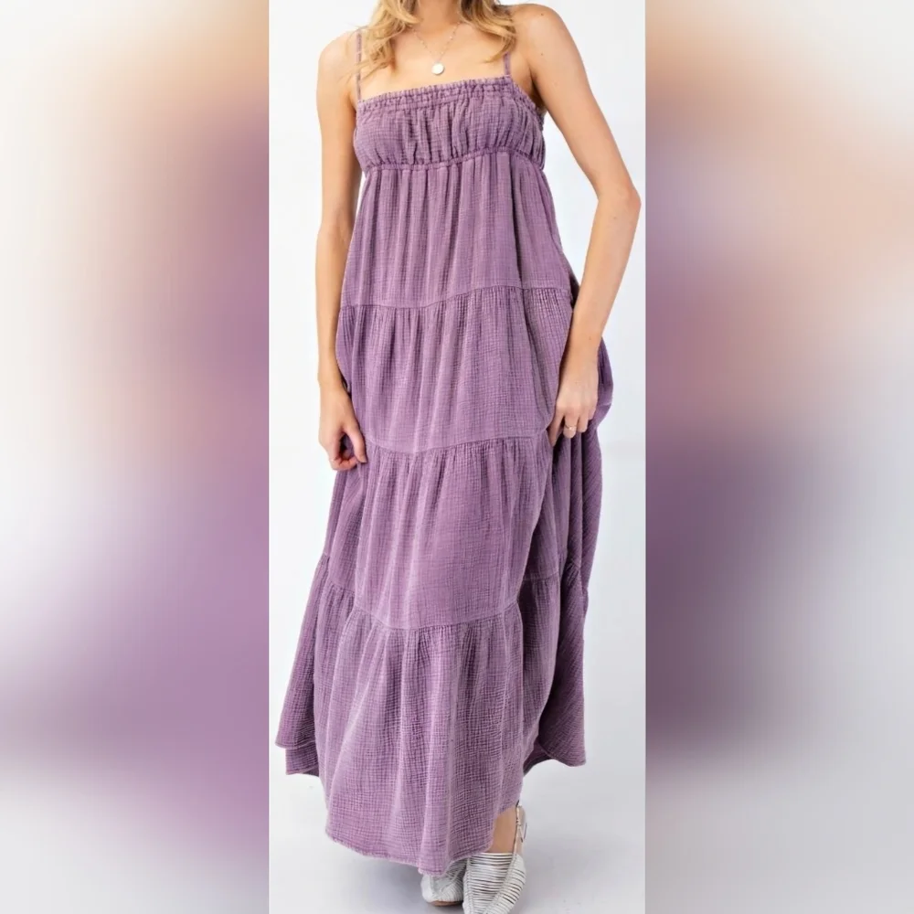 EASEL Mineral Washed Cotton Gauze  Maxi Dress #466-471 - Picture 5 of 12